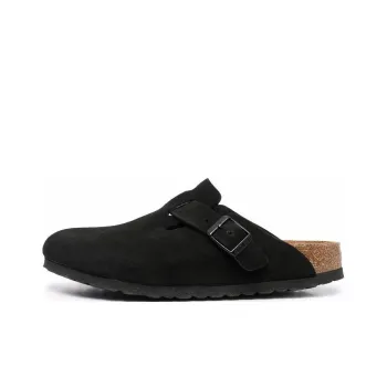 Birkenstock Boston Soft Footbed Suede Leather Narrow Fit Mules 'Black' Women's