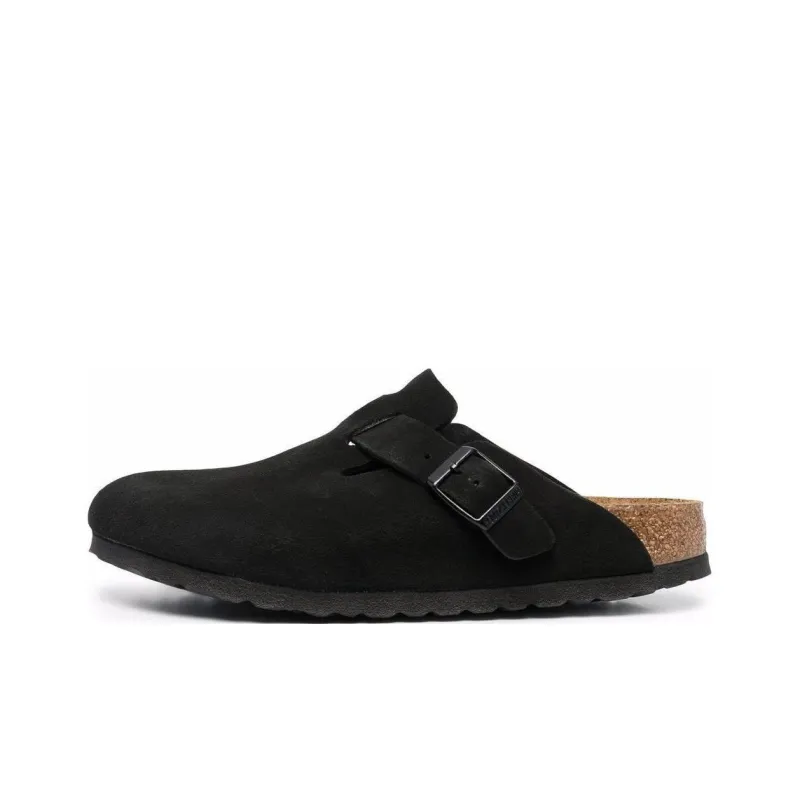 Birkenstock Boston Soft Footbed Suede Leather Narrow Fit Mules 'Black' Women's-0