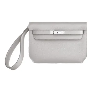HERMES Kelly Depeches Evercolor Calfskin Clutch Men's 80 Gris Perle Pearl Gray