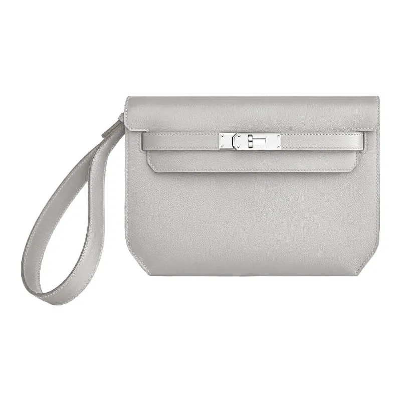 HERMES Kelly Depeches Evercolor Calfskin Clutch Men's 80 Gris Perle Pearl Gray-0
