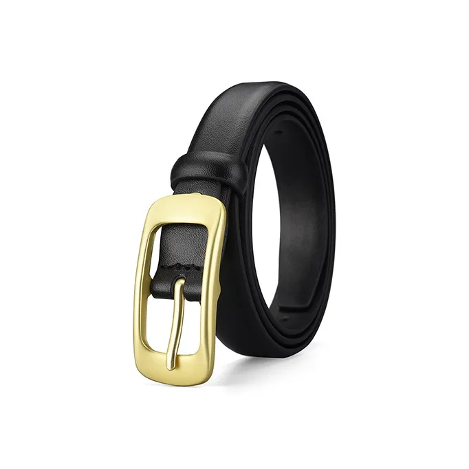 FREE RABBITⅡ Gold Pin Buckle Belt Minimalist Style Cow Leather Vintage Sun Moon Buckle Belt With Width 2.0cm Women's-5