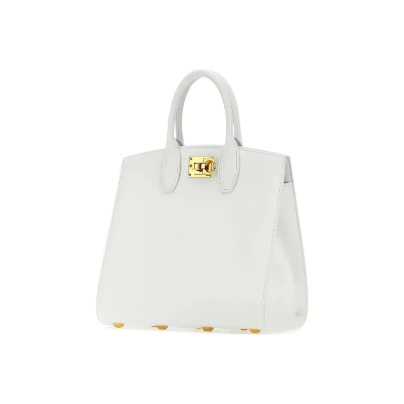 FERRAGAMO Studio Stamped Calfskin Box Bag Shoulder Bag Crossbody Bag Handbag Medium Size Women's White-1