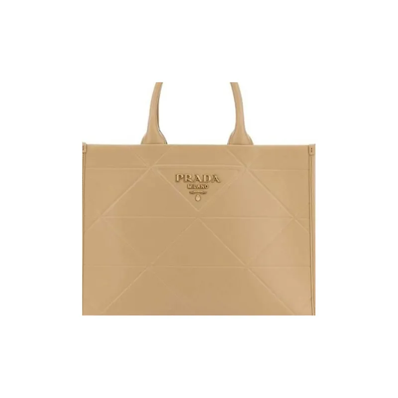 PRADA Leather Tote Bag Shopping Bag Handbag Medium Size Women's Beige Yellow-4
