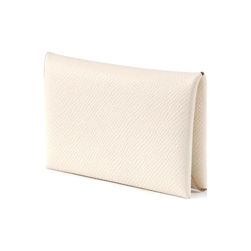 HERMES Calfskin Card Holder Women's Milkshake White-2