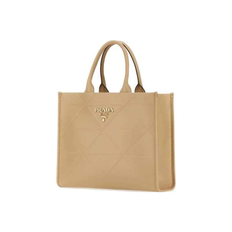 PRADA Leather Tote Bag Shopping Bag Handbag Medium Size Women's Beige Yellow-1