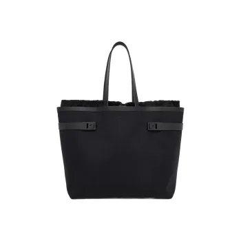 FERRAGAMO GANCINI Cotton Canvas Tote Bag Shopping Bag Handbag Large Size Men's Black