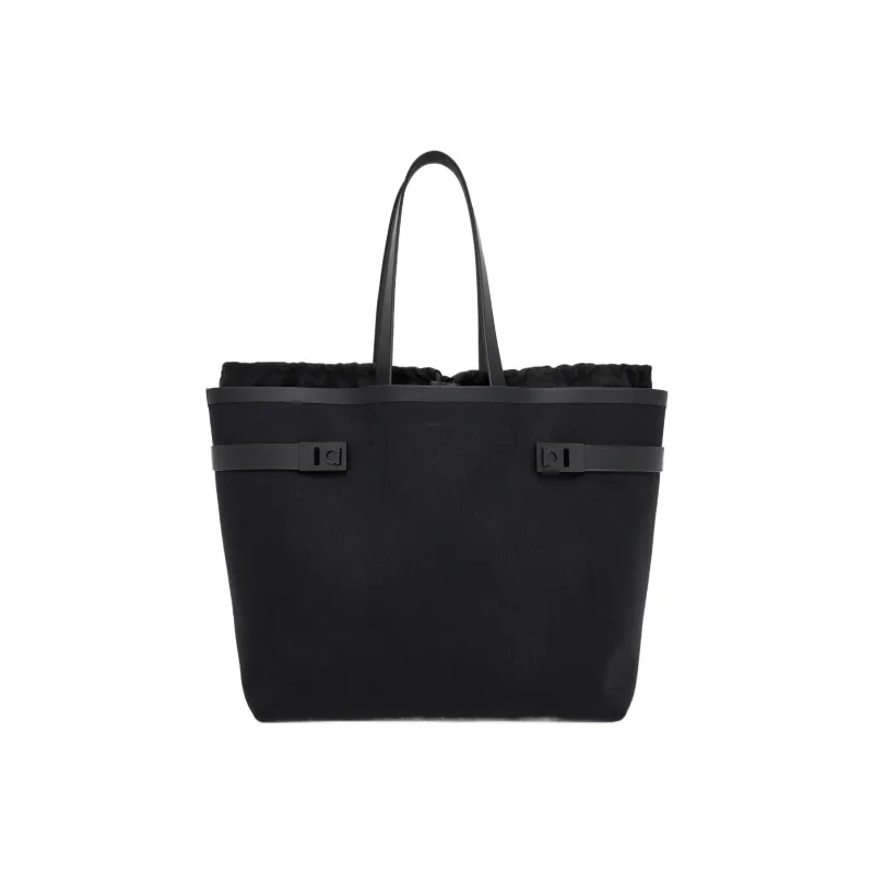 FERRAGAMO GANCINI Cotton Canvas Tote Bag Shopping Bag Handbag Large Size Men's Black-0