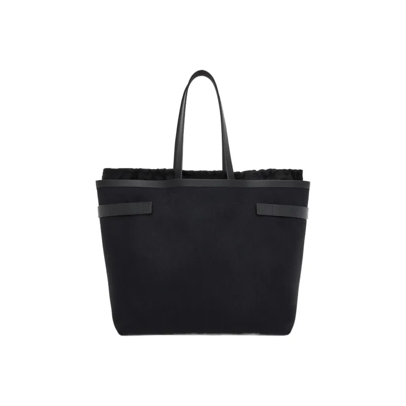 FERRAGAMO GANCINI Cotton Canvas Tote Bag Shopping Bag Handbag Large Size Men's Black-2