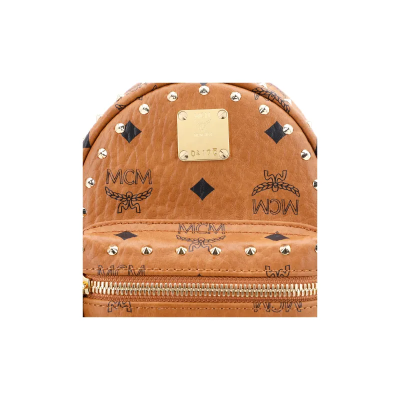 MCM Stark Visetos Leather Handbag, Backpack, Backpack Mini Unisex Brown Cognac-4