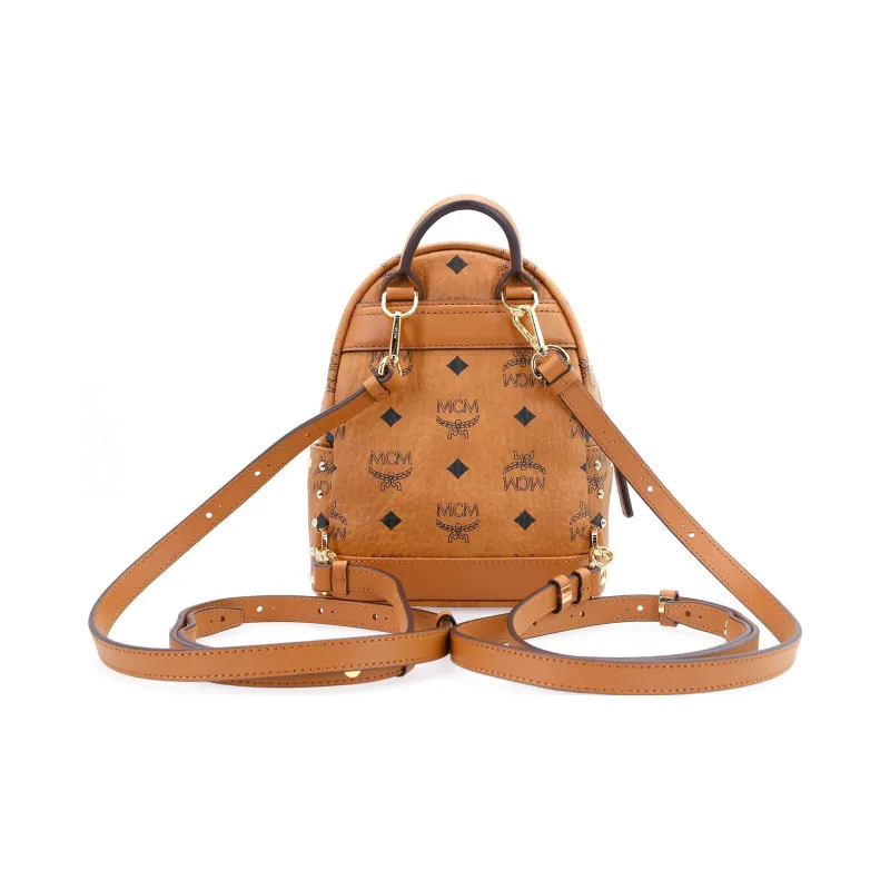 MCM Stark Visetos Leather Handbag, Backpack, Backpack Mini Unisex Brown Cognac-2