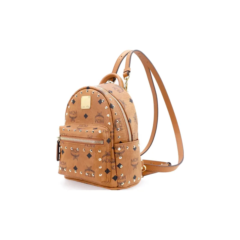 MCM Stark Visetos Leather Handbag, Backpack, Backpack Mini Unisex Brown Cognac-1
