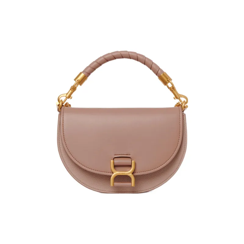 Chloe Marcie Nappa Lambskin With Grainy Surface Calfskin With Suede One Shoulder Handbags Women's Rose Pink-0