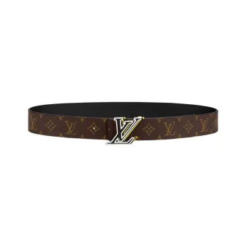 LOUIS VUITTON Patterned Print Smooth Buckle Leather Belts Unisex Brown Width 4cm