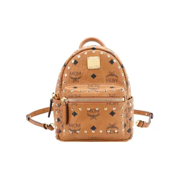 MCM Stark Visetos Leather Handbag, Backpack, Backpack Mini Unisex Brown Cognac