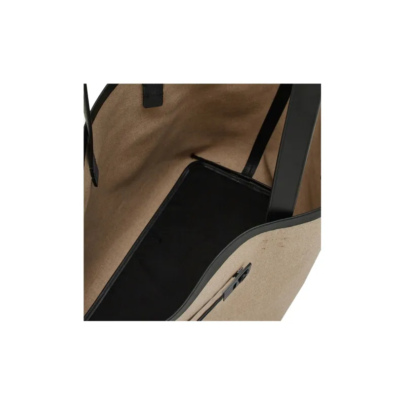 FERRAGAMO GANCINI Fabric Cow Leather Patchwork Tote Bag Shopping Bag Handbag Large Size Men's Beige-5