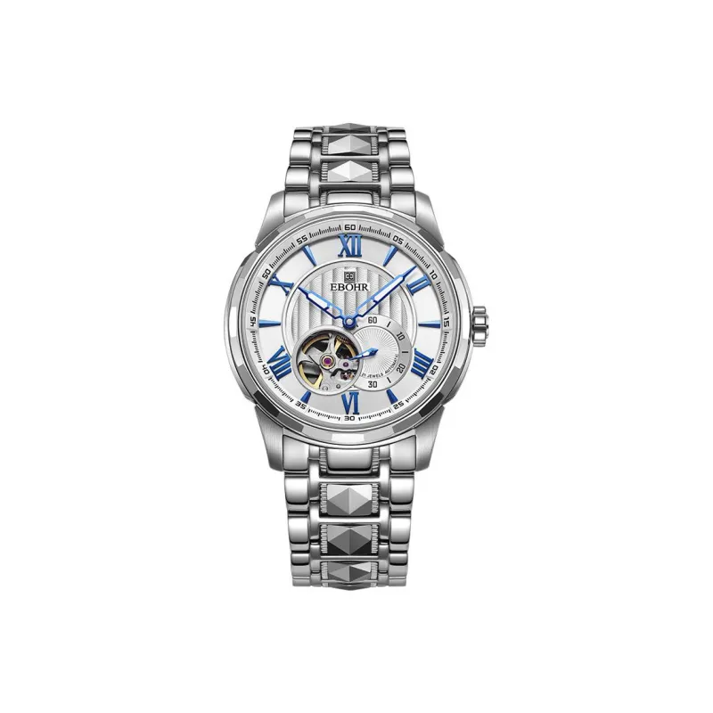 EBOHR Mechanical Heart Automatic Mechanical Movement Tungsten Steel Strap Watch Men's Watches White Dial-1