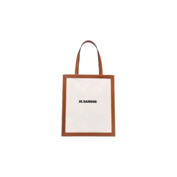 JIL SANDER Calfskin With Woven Fabric Tote Bag, Shopping Bag, Handbag, Shoulder Bag Men's Light Umber