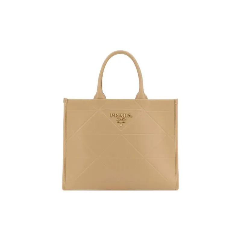 PRADA Leather Tote Bag Shopping Bag Handbag Medium Size Women's Beige Yellow-0