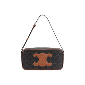CELINE Cuir Triomphe Fabric With Cow Leather Camera Bag, Messenger Bag, Crossbody Bag, Shoulder Bag Women's Tawny