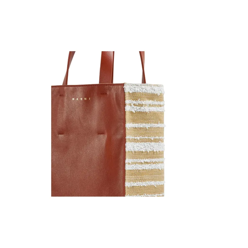 MARNI Calfskin Tote Bag, Shopping Bag, Shoulder Bag, Crossbody Bag, Handbag Mini Women's Brown-3