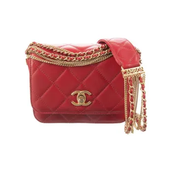 CHANEL Lambskin Messenger Bag, Crossbody Bag, Shoulder Bag Women's Red