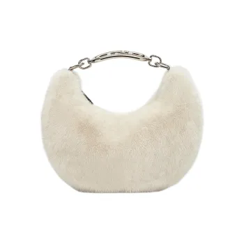 FENDI Fendigraphy Mink Fur Crescent Bag Shoulder Bag Handbag Shoulder Bag Small Size Women's Beige