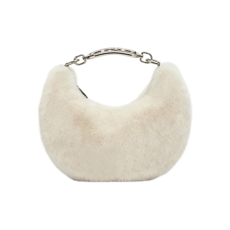 FENDI Fendigraphy Mink Fur Crescent Bag, Shoulder Bag, Handbag Trumpets Women's Beige-0