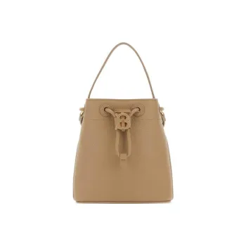 Burberry Leather Bucket Bag, One Shoulder Handbag Small Size Women's Beige