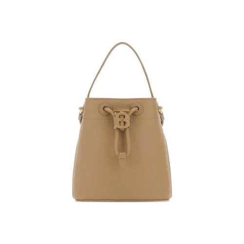 Burberry Leather Bucket Bag, One Shoulder Handbag Small Size Women's Beige