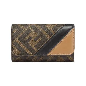 FENDI Cow Leather Keychain Bag Clutch Key Pouch Men's Brown