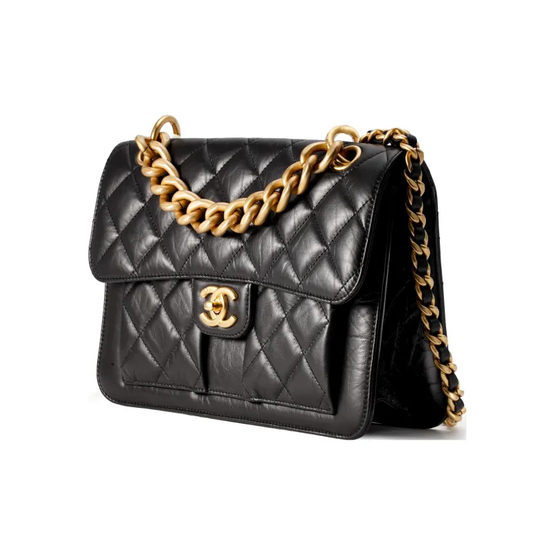 CHANEL Cow Leather Portable One Shoulder Crossbody Messenger Bag Tubas Women's Black-1