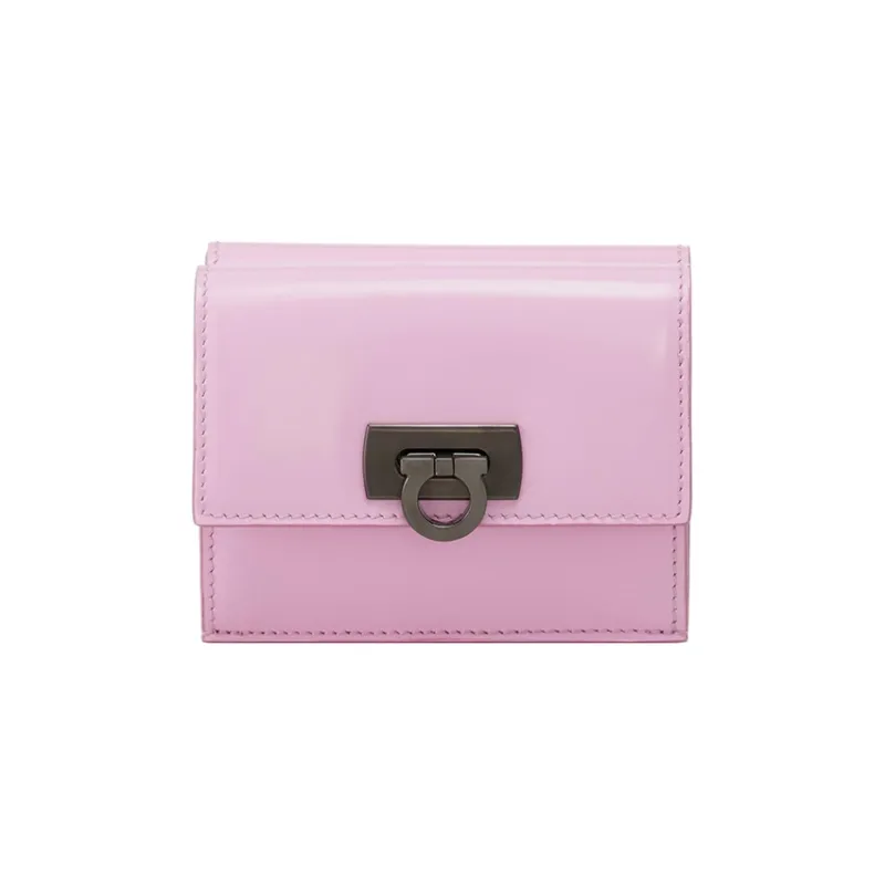 FERRAGAMO GANCINI Calfskin Wallet Women's Pink-0