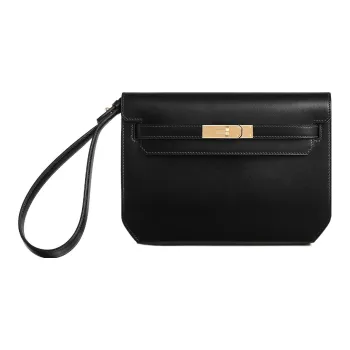 HERMES Kelly Depeches Box Leather Clutch Men's Noir Black
