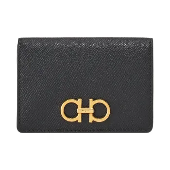 FERRAGAMO Calfskin Card Holder Wallet Women's Black