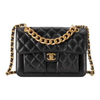 CHANEL Cow Leather Portable One Shoulder Crossbody Messenger Bag Women's Black