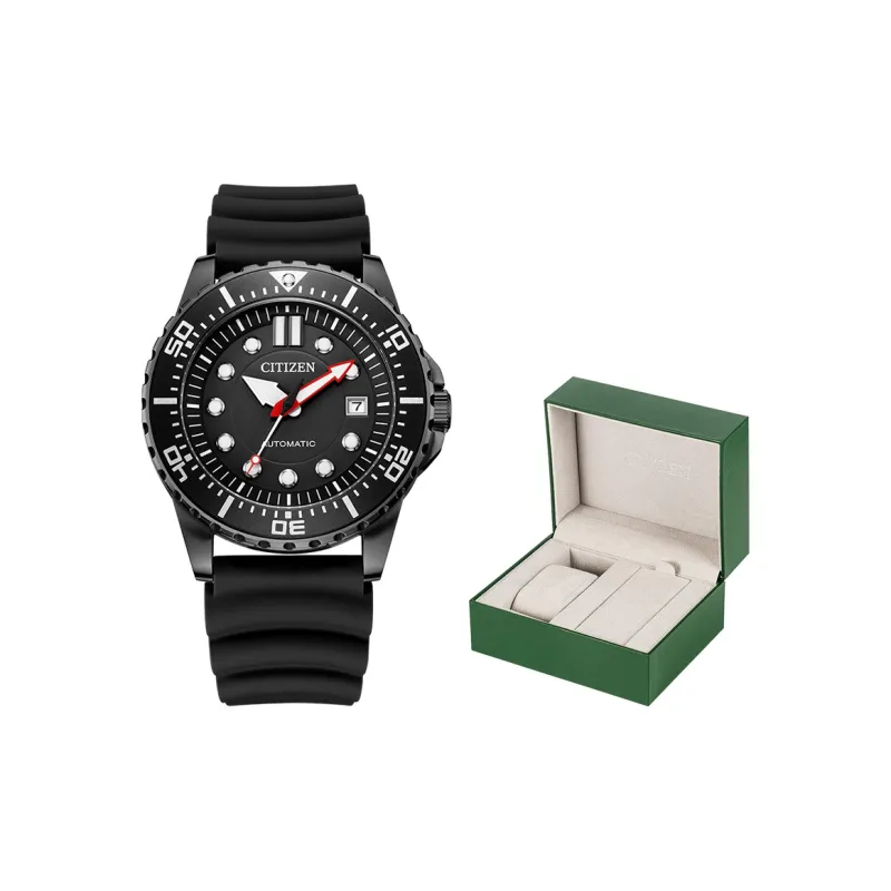 CITIZEN Mechanical Movement Rubber Strap Watch Men's Watch Black Dial-1