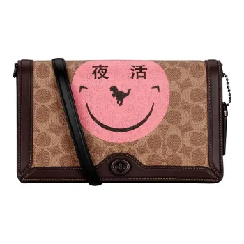 COACH Riley Canvas With Leather Envelope Bag Portable Crossbody Bag Shoulder Bag Women's Brown & Pink