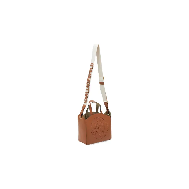 KARL LAGERFELD Cotton With Cow Leather Handbag, Shoulder Bag, Crossbody Bag Trumpets Women's Brown-2