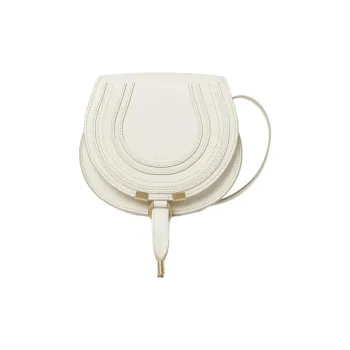Chloe Marcie Grain Calfskin Saddle Bag, Shoulder Bag, Crossbody Bag Small Size Women's Ivory
