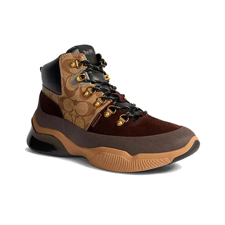 COACH Citysole High-Top Sports Casual Shoes Men's Brown Red-2