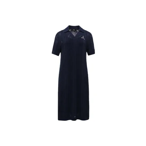 LI-NING 1990 Short-Sleeved Dresses Women's Deep Battleship Blue