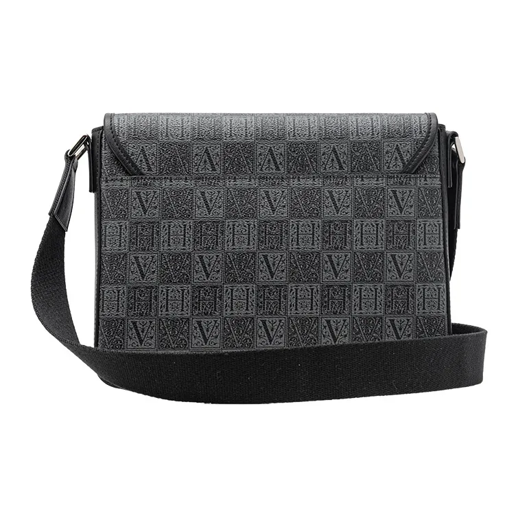 VANESSA HOGAN Monogram Synthetic Leather Messenger Bag Shoulder Bag Crossbody Bag Large Size Men's Black-2