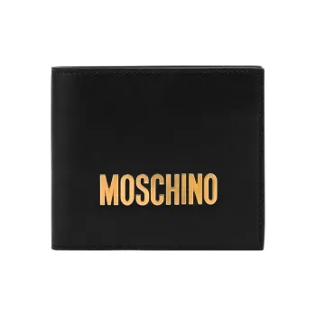 MOSCHINO Calfskin Card Holder Wallet Men's Black