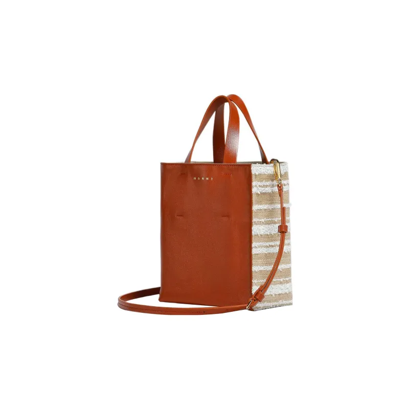 MARNI Calfskin Tote Bag, Shopping Bag, Shoulder Bag, Crossbody Bag, Handbag Mini Women's Brown-2