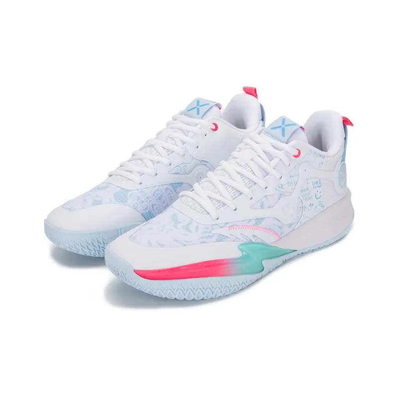 XTEP Lin Storm 2 Generation Cushioning Wear Resistant Rebound Low Top Basketball Shoes Men's White Blue Cyan Pink-2