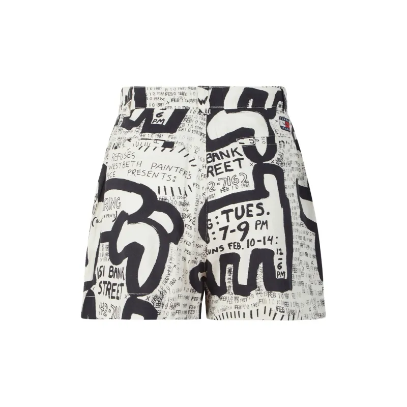 Keith Haring X Tommy Hilfiger TOMMY JEANS X Keith Haring Co branded Series Casual Shorts Women's Dark Blue With White Print 0GD-1