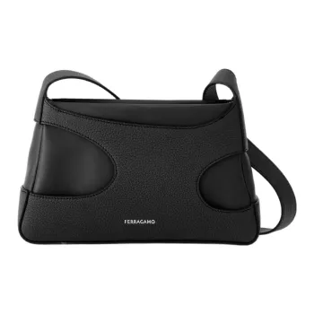 FERRAGAMO Hammered Leather Shoulder Bag Crossbody Bag Mini Women's Black