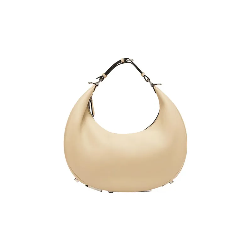 FENDI Fendigraphy Leather Crescent Bag Hobo Bag Handbag Shoulder Bag Women's Brown-1