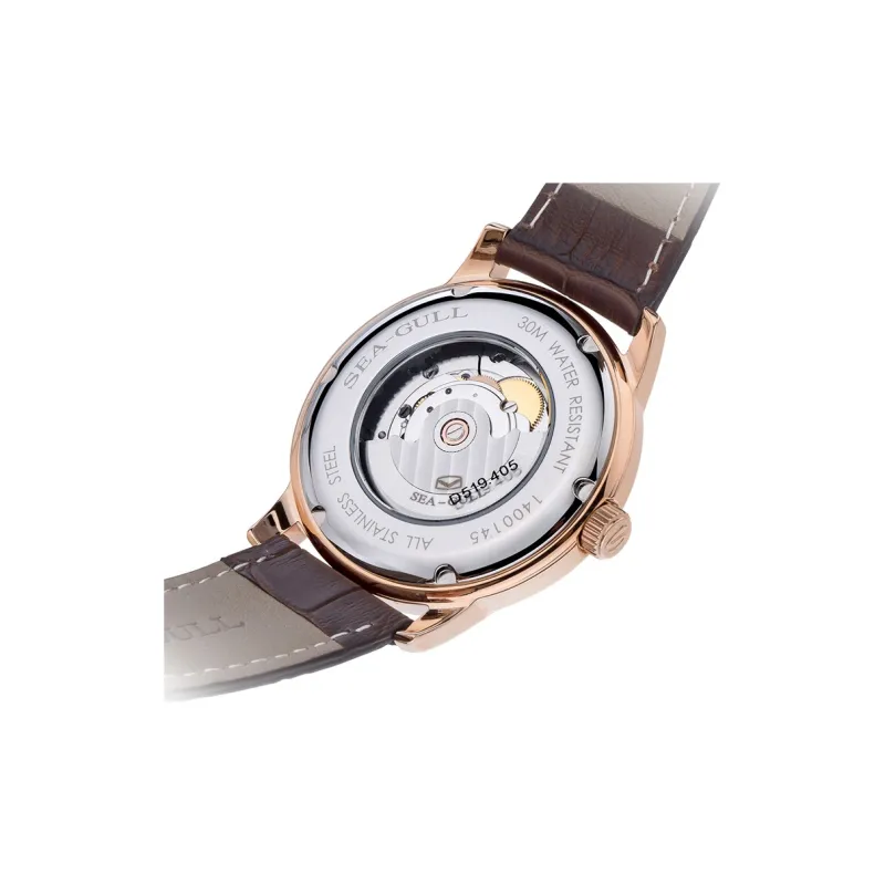 Sea Gull Automatic Mechanical Movement Genuine Leather Strap Watch Unisex White Dial-4