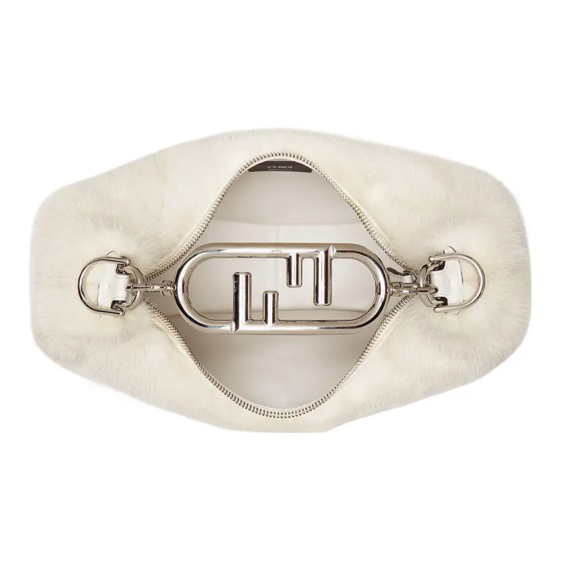FENDI Fendigraphy Mink Fur Crescent Bag, Shoulder Bag, Handbag Trumpets Women's Beige-5